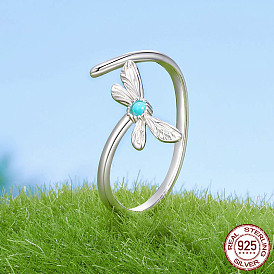 925 Кольца-манжеты из стерлингового серебра и синтетической бирюзы, стрекоза