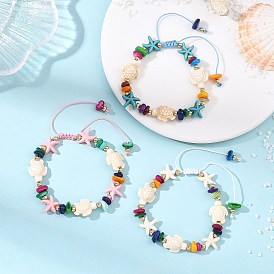 Браслеты из натуральных пресноводных ракушек и синтетических бирюзовых бусин, сплетенные из бусин., Регулируемое плетеное украшение в стиле бохо для женщин, морская звезда и черепаха, золотые