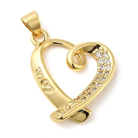 Rack Plating Brass Micro Pave Cubic Zirconia Pendants, Cadmium Free & Lead Free, Long-Lasting Plated, Heart