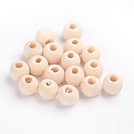 Unfinished Wood European Beads, Natural Wooden Loose Beads Spacer Beads, Large Hole Beads, Round