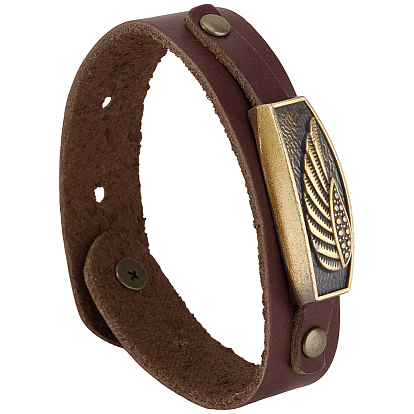 Регулируемые браслеты из коровьей кожи для женщин и мужчин, прямоугольник с крыла, Сплав с застежками