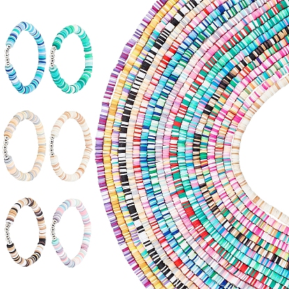 19 brins 19 couleurs brins de perles d'argile polymère faits à la main, pour les fournitures de bricolage bijoux artisanat, perles heishi, disque / plat rond