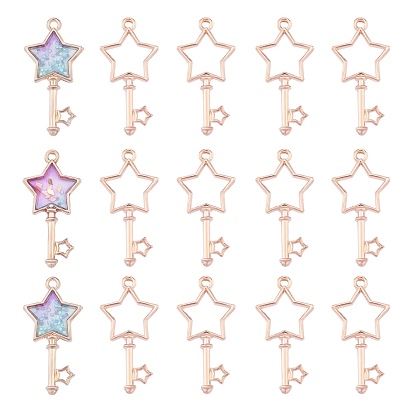 Alloy Open Back Bezel Pendants, For DIY UV Resin, Epoxy Resin, Pressed Flower Jewelry, Star Key