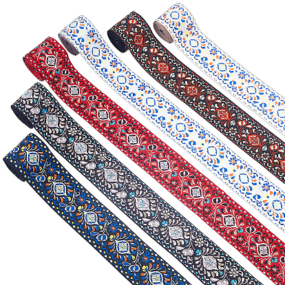 12 yards 6 couleurs rubans en polyester de style ethnique, ruban jacquard, accessoires du vêtement