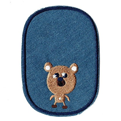 Computerized Embroidery Cloth Iron on/Sew on Patches, Costume Accessories, Oval with Bear