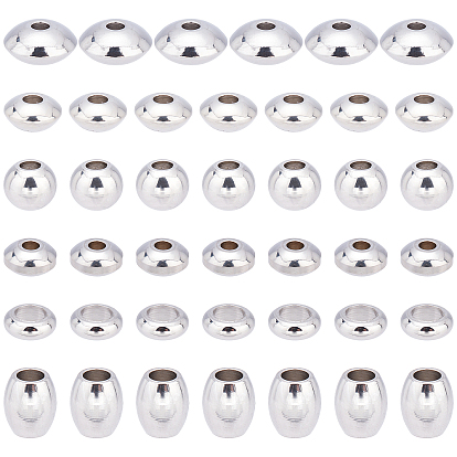 60Pcs 6 Style 304 Stainless Steel Spacer Beads, Mixed Shapes