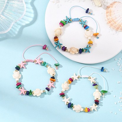 Браслеты из натуральных пресноводных ракушек и синтетических бирюзовых бусин, сплетенные из бусин., Регулируемое плетеное украшение в стиле бохо для женщин, морская звезда и черепаха, золотые