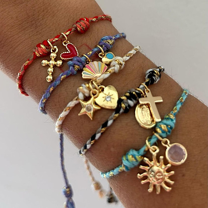 304 браслеты из нержавеющей стали, эмали, стекла и хлопкового шнура, реальный 18 k позолоченный