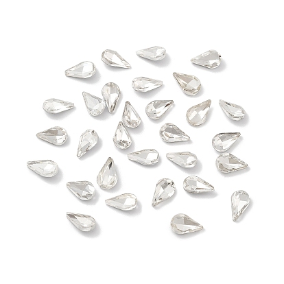 Glas Strass Cabochons, spitz zurück & rückseitig plattiert, facettiert, Träne