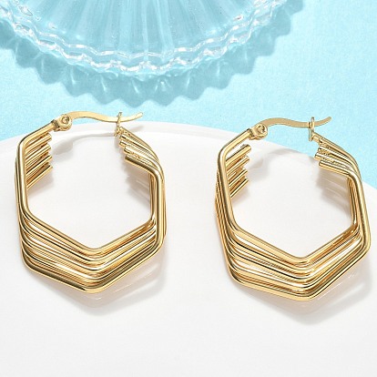 Многослойный многоугольник 201 серьги-кольца из нержавеющей стали, с 304 штифтов из нержавеющей стали, вакуумное покрытие pvd