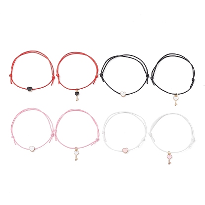 8шт 8 стиль сердце и ключ-скелет сплав эмаль плетеные браслеты из бисера комплект, регулируемые парные браслеты