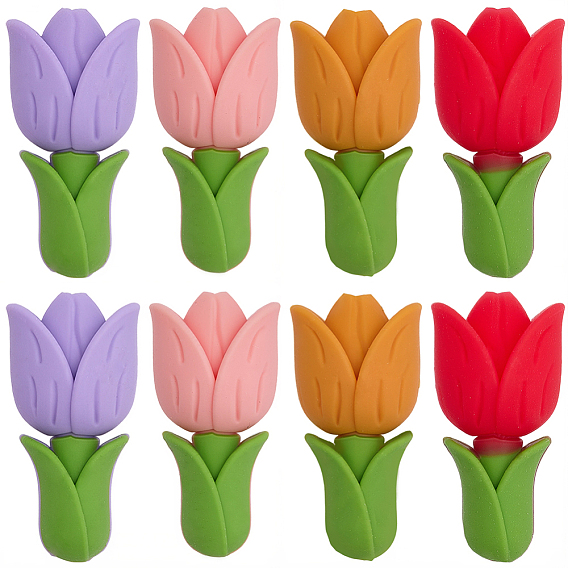 8шт 4 цвета силиконовые бусины в виде цветка