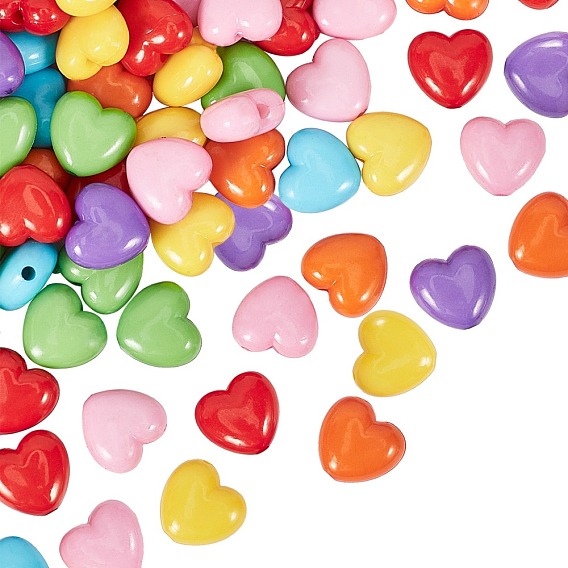 Opaque Acrylic Beads, 3D Heart