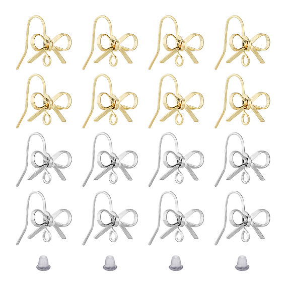 24шт. 2 цветная латунная фурнитура для сережек-гвоздиков, с вертикальными петлями, бантом, с 50 пластиковыми ушными гайками