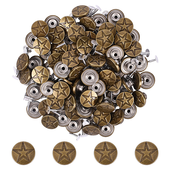 100 Комплект плоских круглых пуговиц из нержавеющей стали в форме звезды для брюк на подтяжках, с винтом