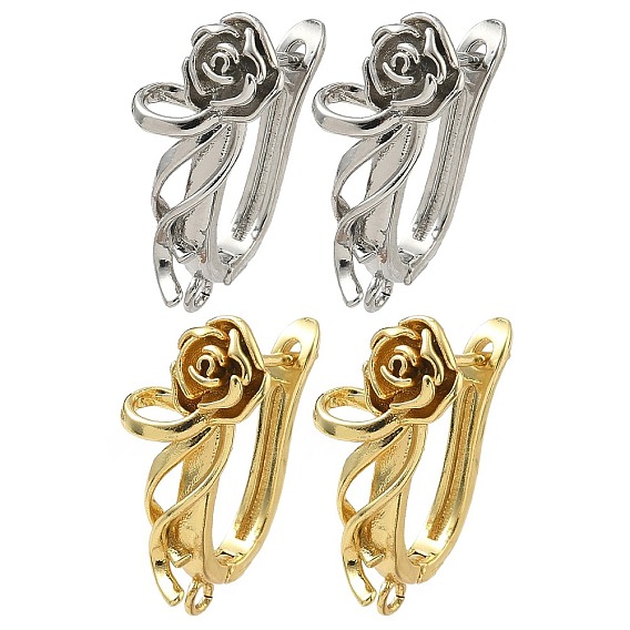 Латунная фурнитура для серег, цветок розы, без кадмия и без свинца, стойки покрытие, долговечный, защёлка с петлёй