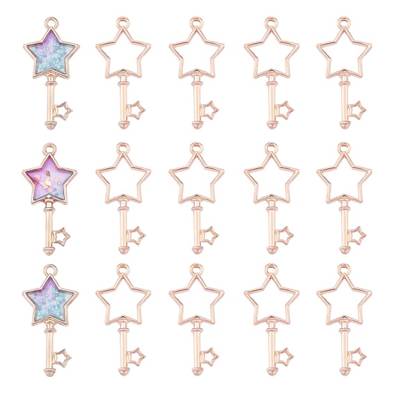 Alloy Open Back Bezel Pendants, For DIY UV Resin, Epoxy Resin, Pressed Flower Jewelry, Star Key