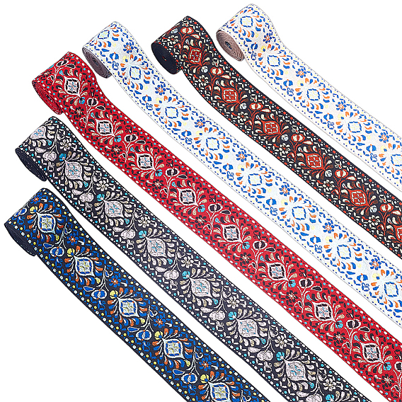 12 yards 6 couleurs rubans en polyester de style ethnique, ruban jacquard, accessoires du vêtement