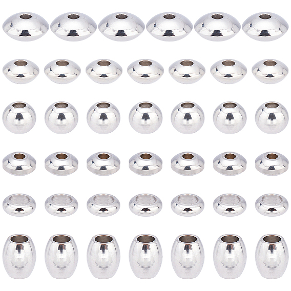 60Pcs 6 Style 304 Stainless Steel Spacer Beads, Mixed Shapes