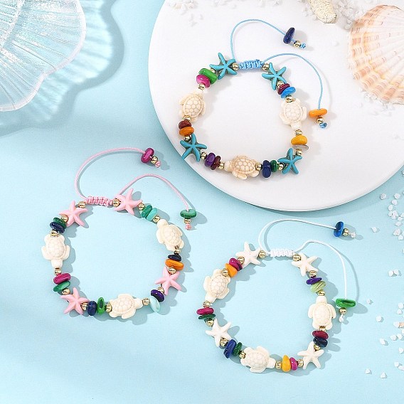 Bracelets tressés en coquillages d'eau douce naturels et perles de turquoise synthétique, accessoire bohème tressé ajustable pour femmes, étoile de mer et tortue, or