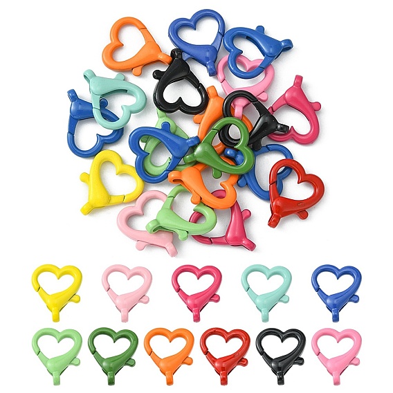 20Pcs Spray Painted Alloy Lobster Claw Clasps, Heart