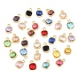 Brass Glass Pendants, Square Charm, Faceted
