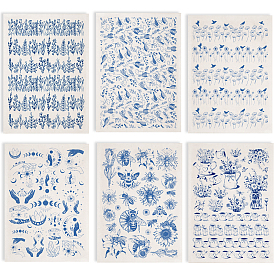 6шт. 6 стили бумажные керамические наклейки, гончарная керамика глиняная переводная бумага, подглазурная цветочная бумага