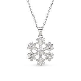 SHEGRACE Elegant Fashion 925 Sterling Silver Pendant Necklace, with Micro Pave AAA Cubic Zirconia Snowflake Pendant, 15.7 inch