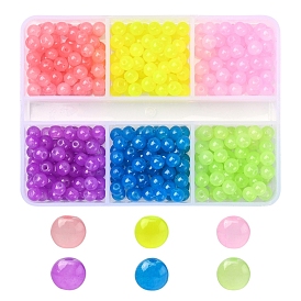 450Pcs 6 Color Imitation Jade Glass Beads Strands, Spray Painted, Round