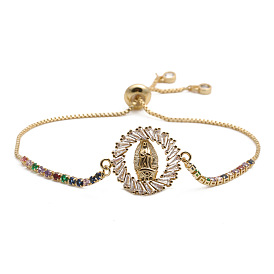 Colorful Zircon Religious Bracelet for Women, Brazilian Style Copper Micro-inlaid Weaving Valentine's Day Gift