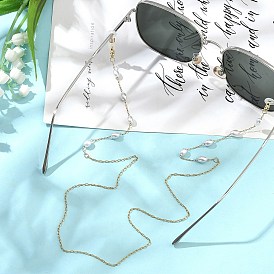 304 цепочки для очков из нержавеющей стали и искусственного жемчуга ABS с овальными звеньями, с резиновыми петлями