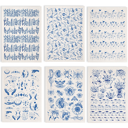6шт. 6 стили бумажные керамические наклейки, гончарная керамика глиняная переводная бумага, подглазурная цветочная бумага