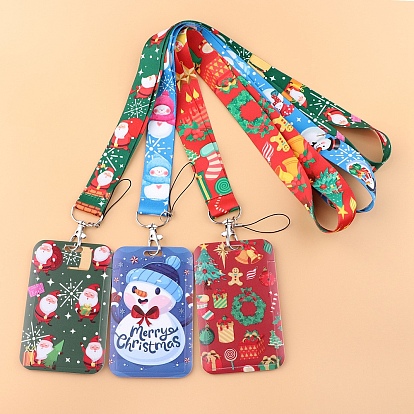 Christmas Themed Santa Claus Plastic Neck Strap Card Holders, Badge Holder Lanyard