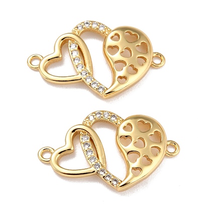 Brass Micro Pave Clear Cubic Zirconia Links Connectors, Heart