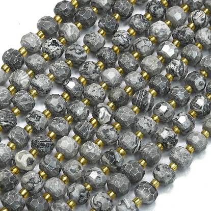 Натуральный камень-карта / камень пикассо / нити из бисера пикассо, с бисером, граненые, фонарь