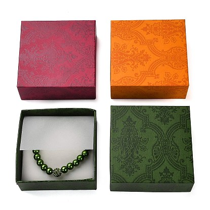 Картонная коробка для браслета с квадратным цветочным принтом, футляр для хранения украшений с бархатной губкой внутри, Для браслетов