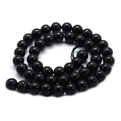 Natural Black Tourmaline Beads Strands, Grade A, Round