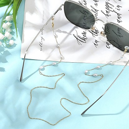 304 цепочки для очков из нержавеющей стали и искусственного жемчуга ABS с овальными звеньями, с резиновыми петлями