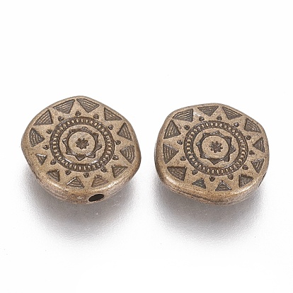 Tibetan Style Alloy Beads, Cadmium Free & Nickel Free & Lead Free, Flat Round, 13x13x4mm, Hole: 2mm, about 430pcs/1000g