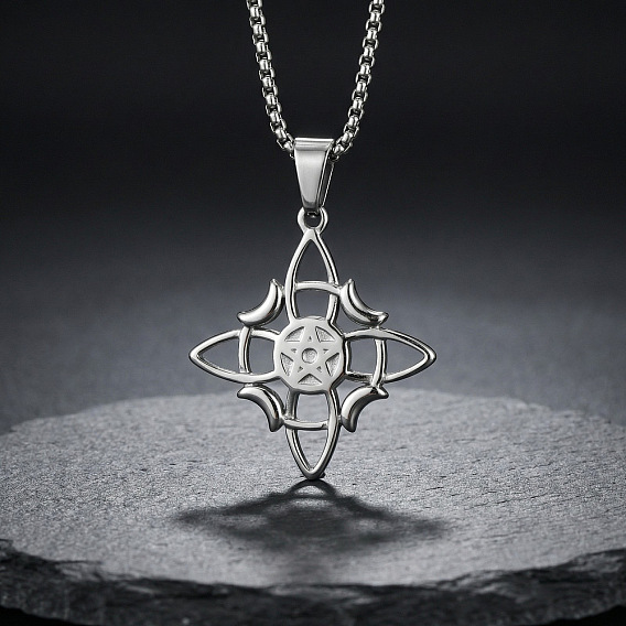 Vintage 304 Stainless Steel Witch Knot Pendant Necklaces, Tarnish Free