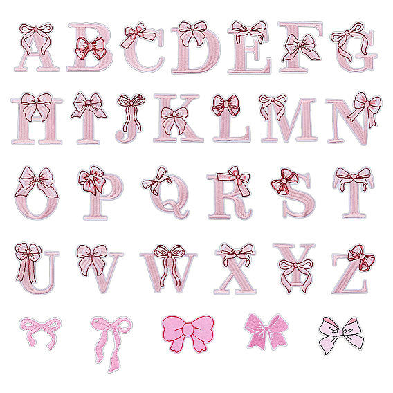 31шт. 2 стили: нашивки из ткани с компьютерной вышивкой в виде бантика, наклеить патч, аксессуары для костюма, аппликация, буквы от А до Я и бантик