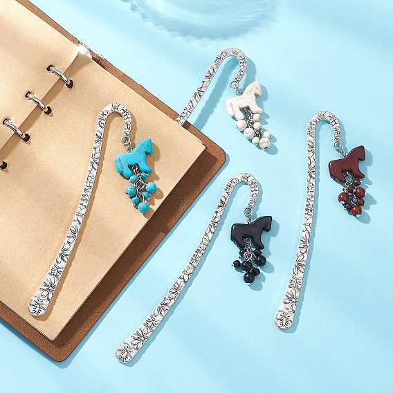 Закладка из синтетической бирюзы, лошадь, закладка крючком из сплава