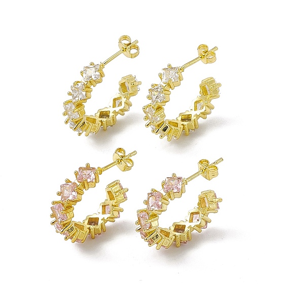 Серьги-гвоздики из латуни с кубическим цирконием для женщин, долговечный, реальный 18 k позолоченный, без свинца и без кадмия, плоско-круглые