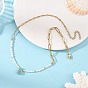 Natural Amazonite Teardrop Pendant Necklaces, Natural Pearl Rice Beaded Necklaces with 304 Stainless Steel Paperclip Chains