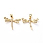 Brass Micro Pave Clear Cubic Zirconia Pendants, with Jump Ring, Long-Lasting Plated, Dragonfly