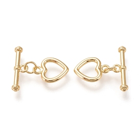 Brass Toggle Clasps, Long-Lasting Plated, Heart & Bar