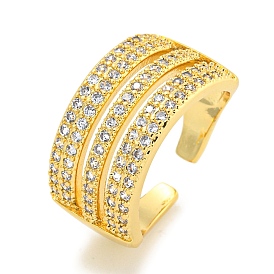 Rack Plating Five Row Brass Micro Pave Cubic Zirconia Open Cuff Ring, Wide Band Ring for Women, Long-Lasting Plated, Cadmium Free & Lead Free