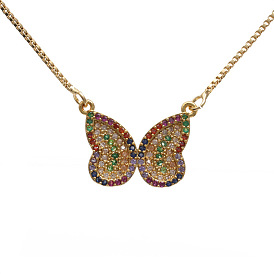 Colorful Butterfly Copper Necklace with Micro Pave Zirconia for Men and Women