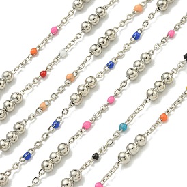 Brass Enamel Round Beaded Link Chain, Soldered, with Spool, Long-Lasting Plated, Cadmium Free & Lead Free