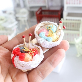 Yarn & Bomboo & Metal Miniature Crochet Tool Ornaments, Micro Landscape Home Dollhouse Accessories, Pretending Prop Decorations